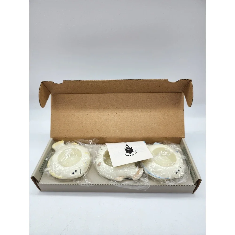 PartyLite Tropical Fish Votive Tealight Candle Holder Trio Ceramic Set of 3